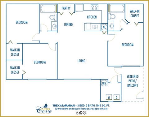 Floor plan for 2 beds, 2 baths, 924 sqft